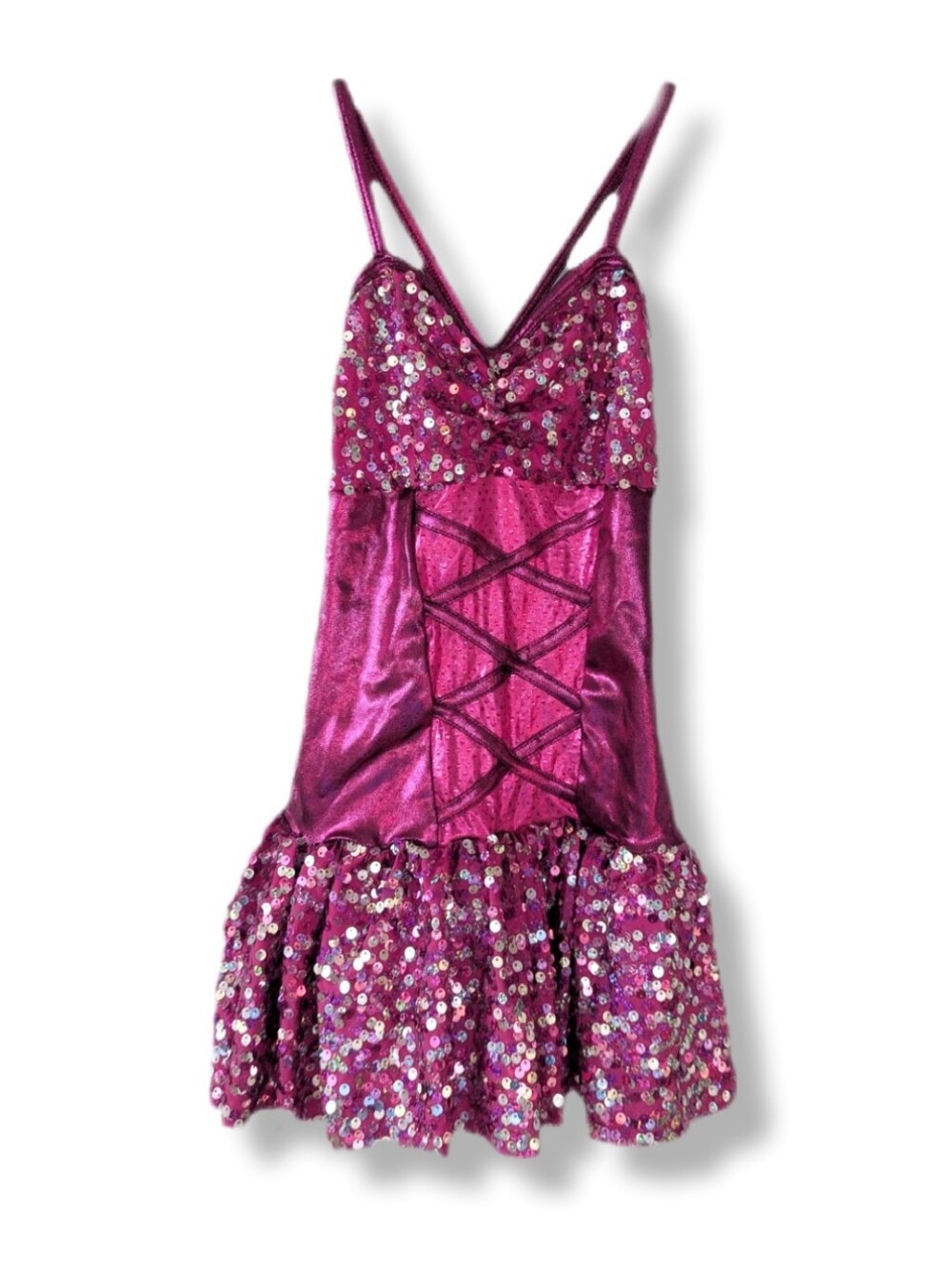 A Wish Come True Dance Costume Girls Magenta Pink Metallic Sequin Biketard Dress